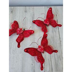Katherine's collection gingham glitter butterfly clip Valentine red beaded decor